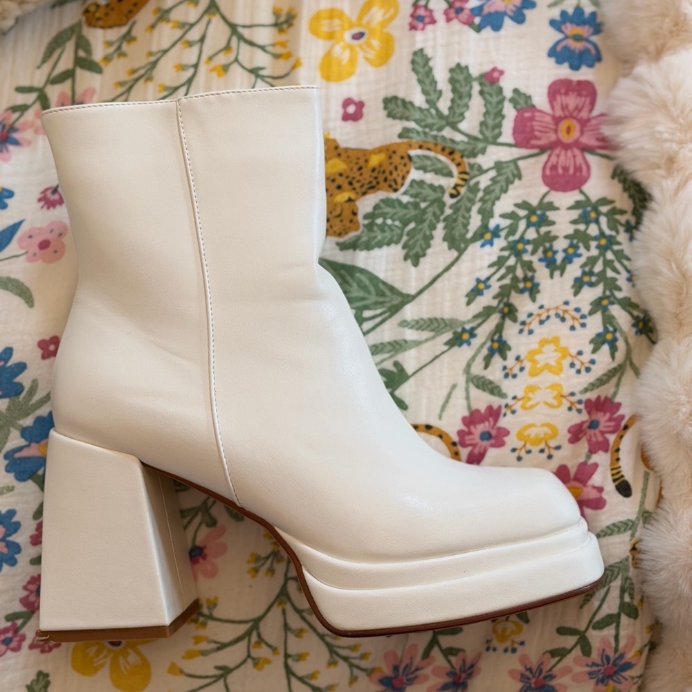 White Chunky Heeled Ankle Boot
